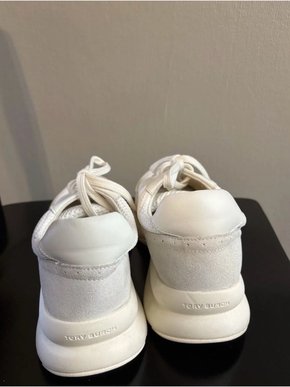 Tory Burch Cream and Gold Platform Lace-Up Sneakers